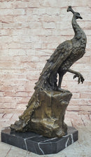 Bronze Peacock Sculpture with Long Tail Feathers