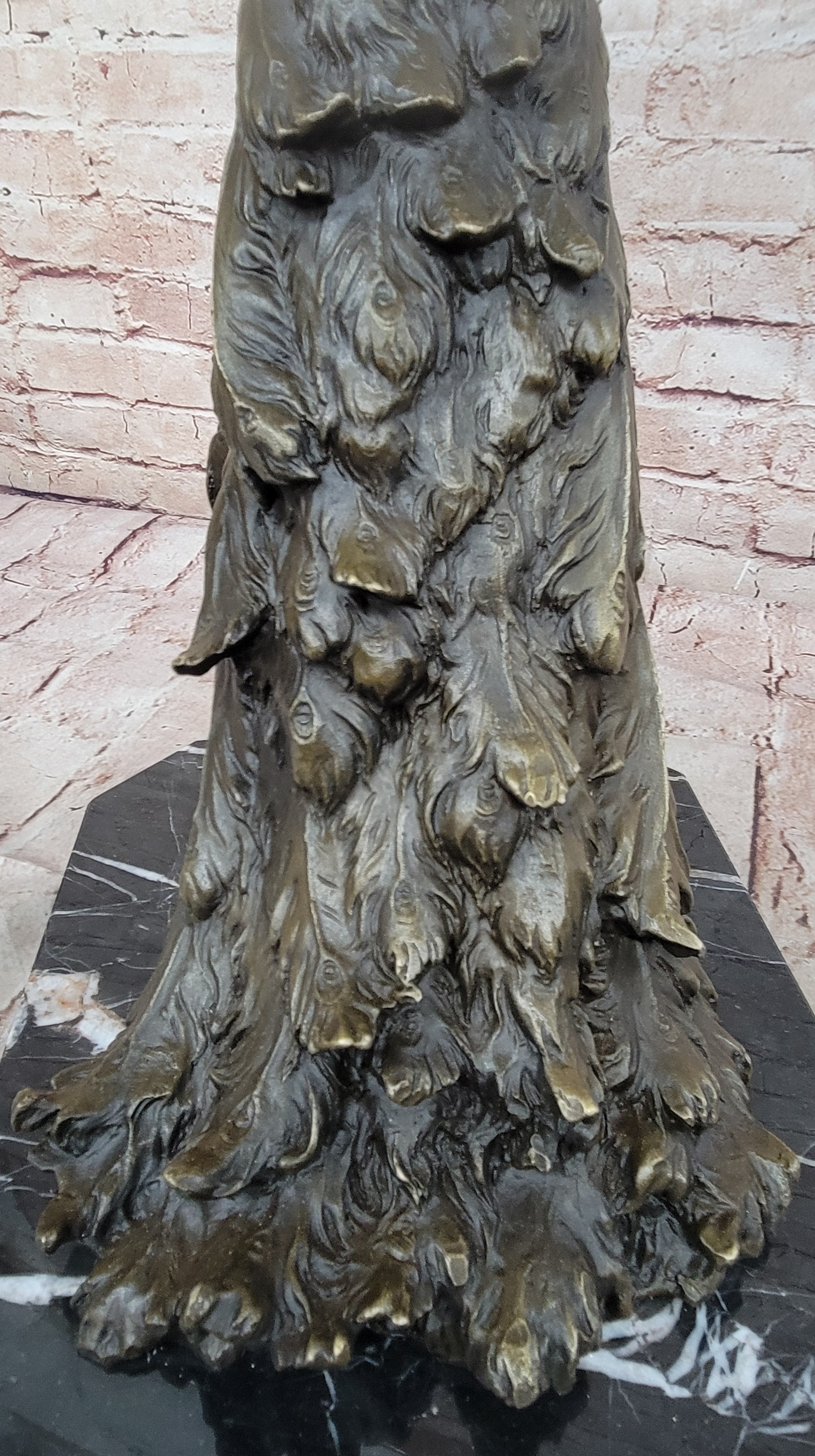 Bronze Peacock Sculpture with Long Tail Feathers