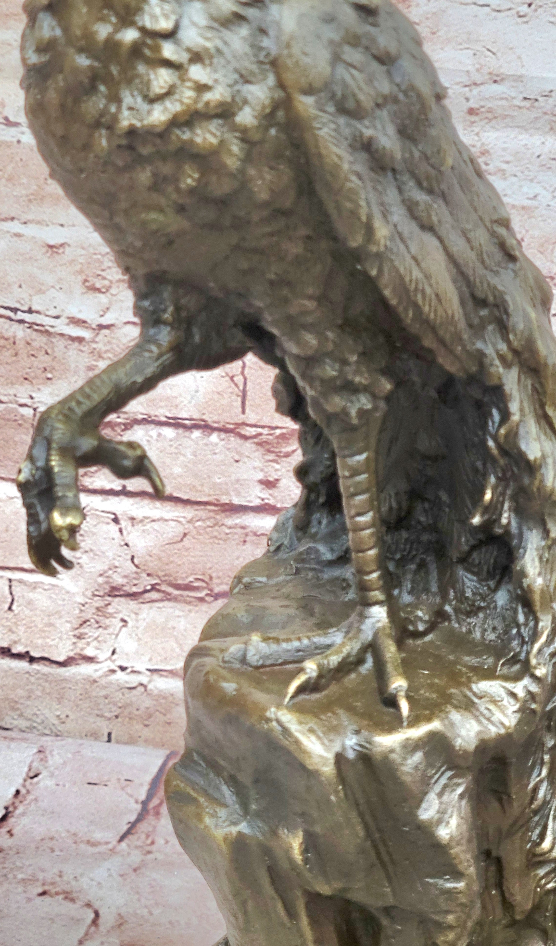 Bronze Peacock Sculpture with Long Tail Feathers