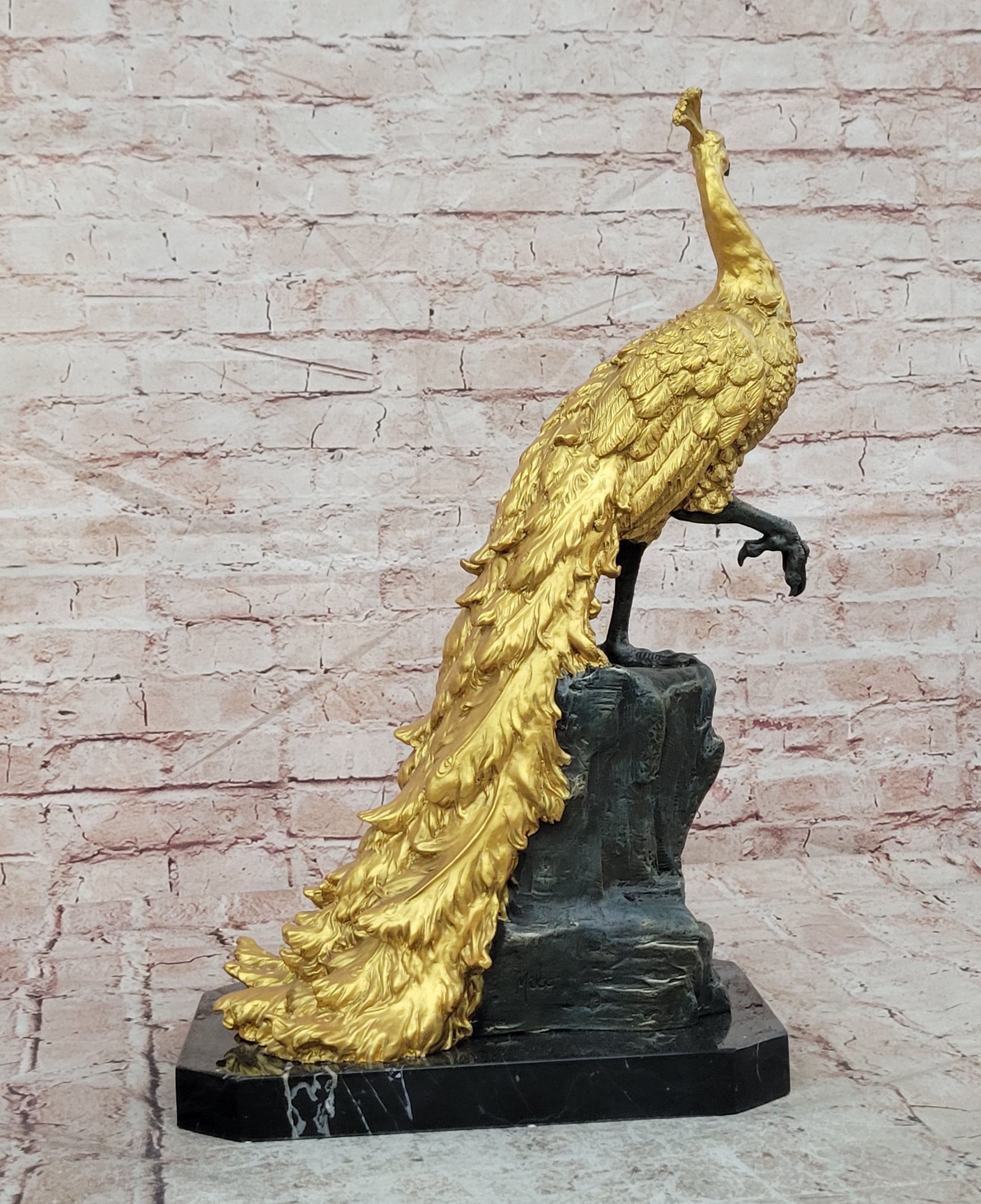 Genuine Bronze Dore Peacock Sculpture Centerpiece Signed by Artist Milo