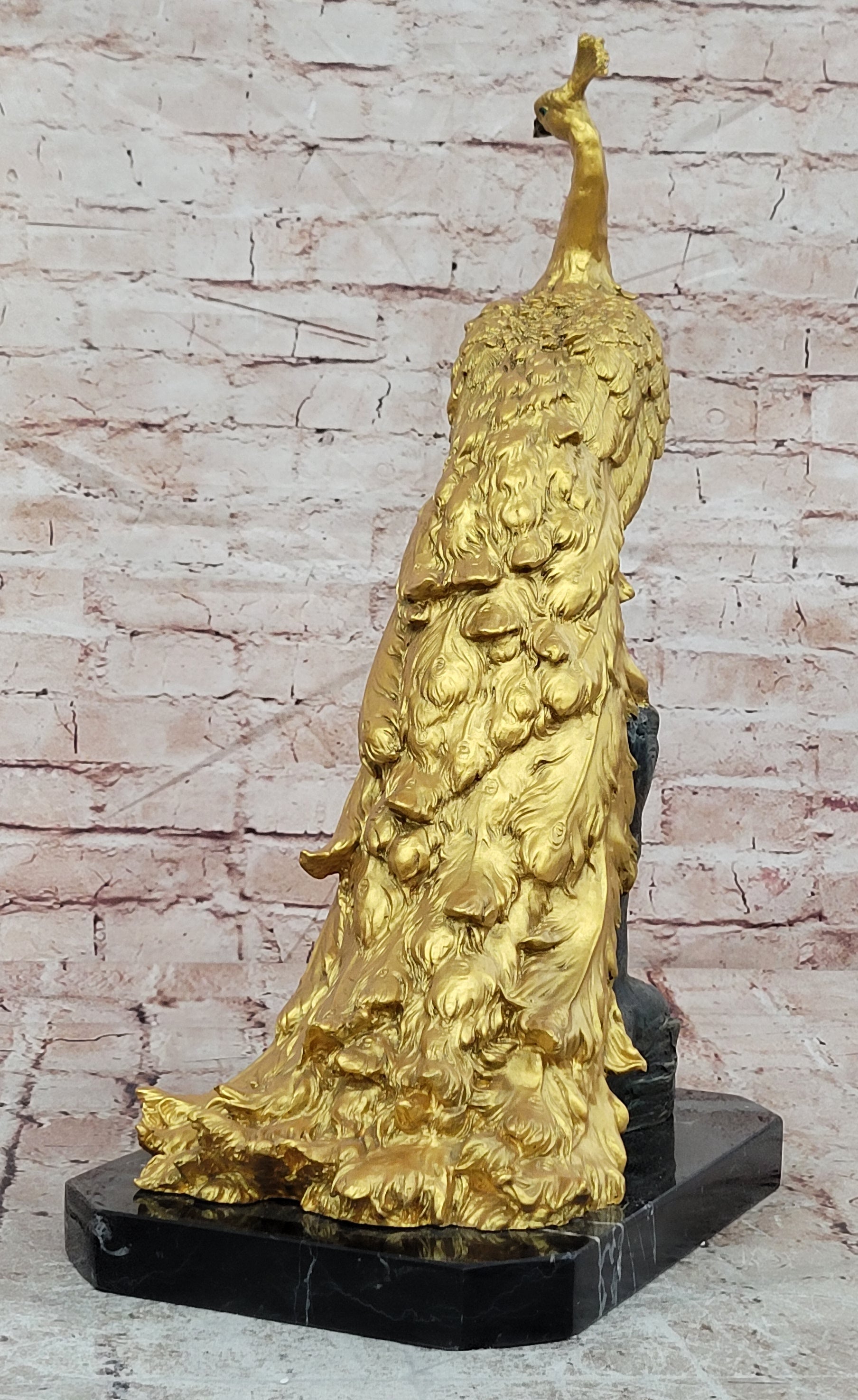 Genuine Bronze Dore Peacock Sculpture Centerpiece Signed by Artist Milo
