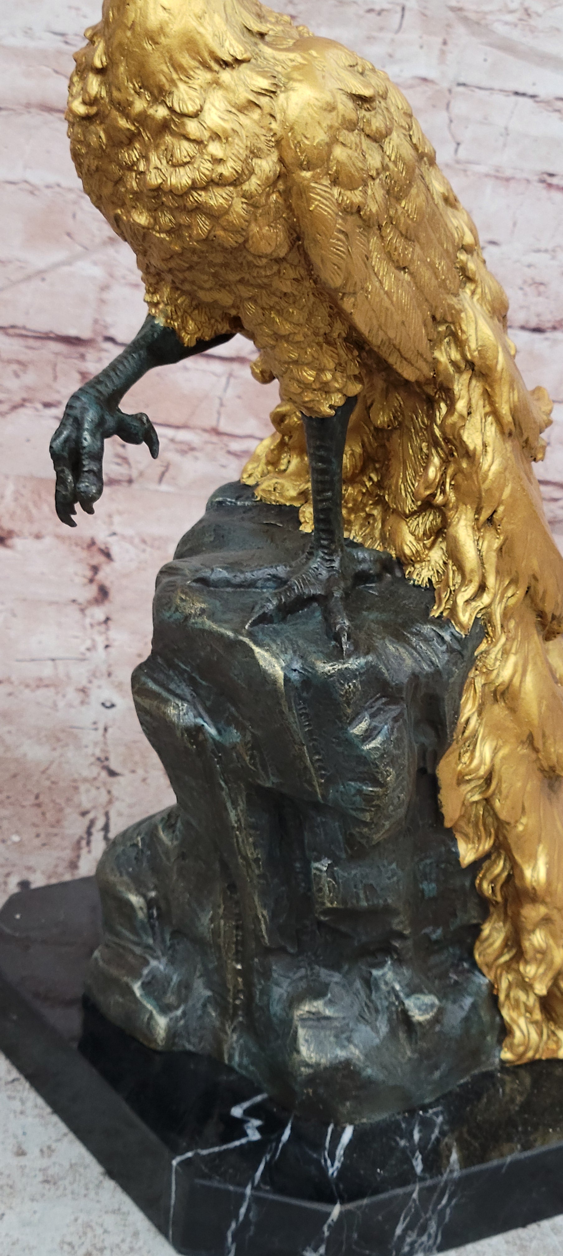 Genuine Bronze Dore Peacock Sculpture Centerpiece Signed by Artist Milo