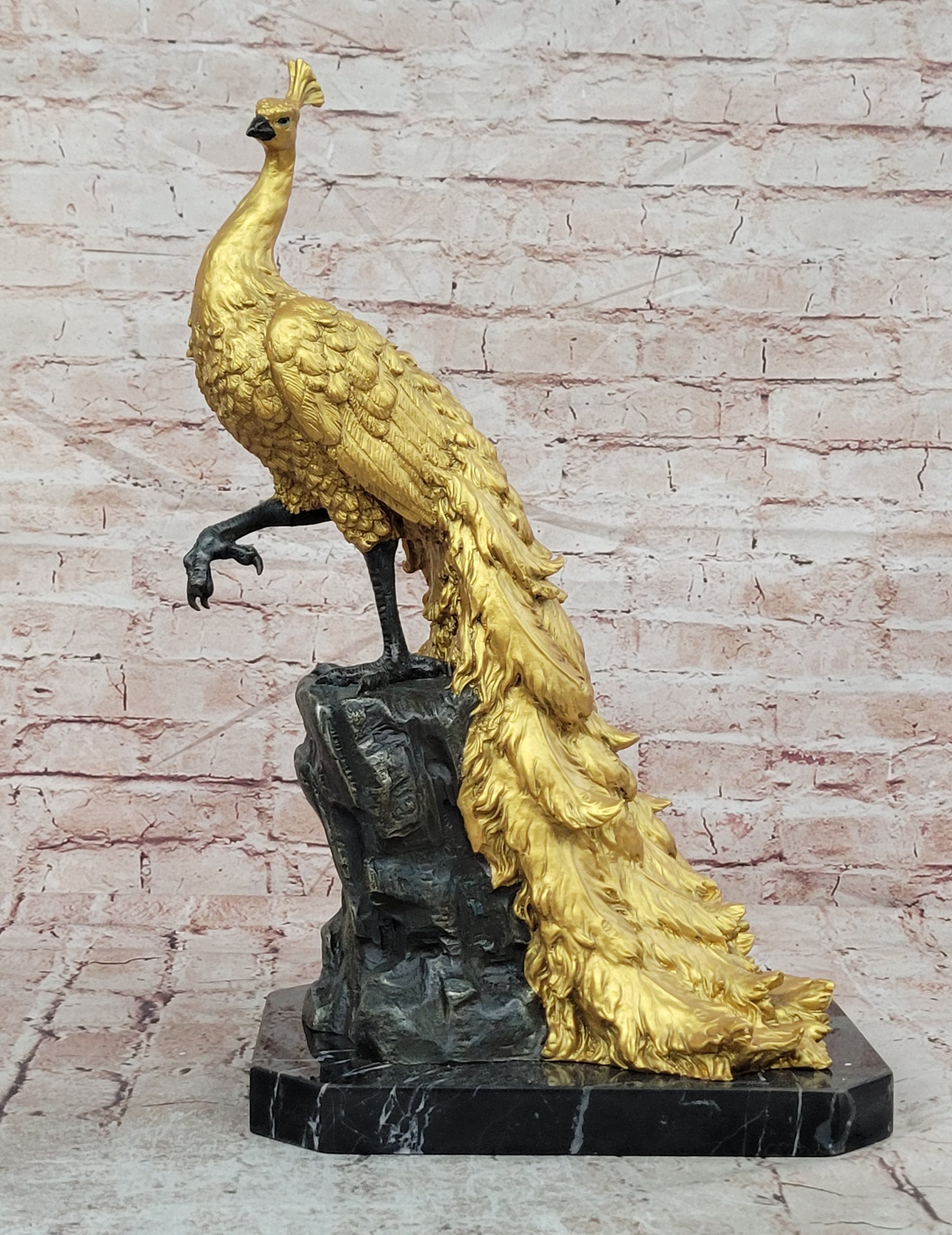 Genuine Bronze Dore Peacock Sculpture Centerpiece Signed by Artist Milo