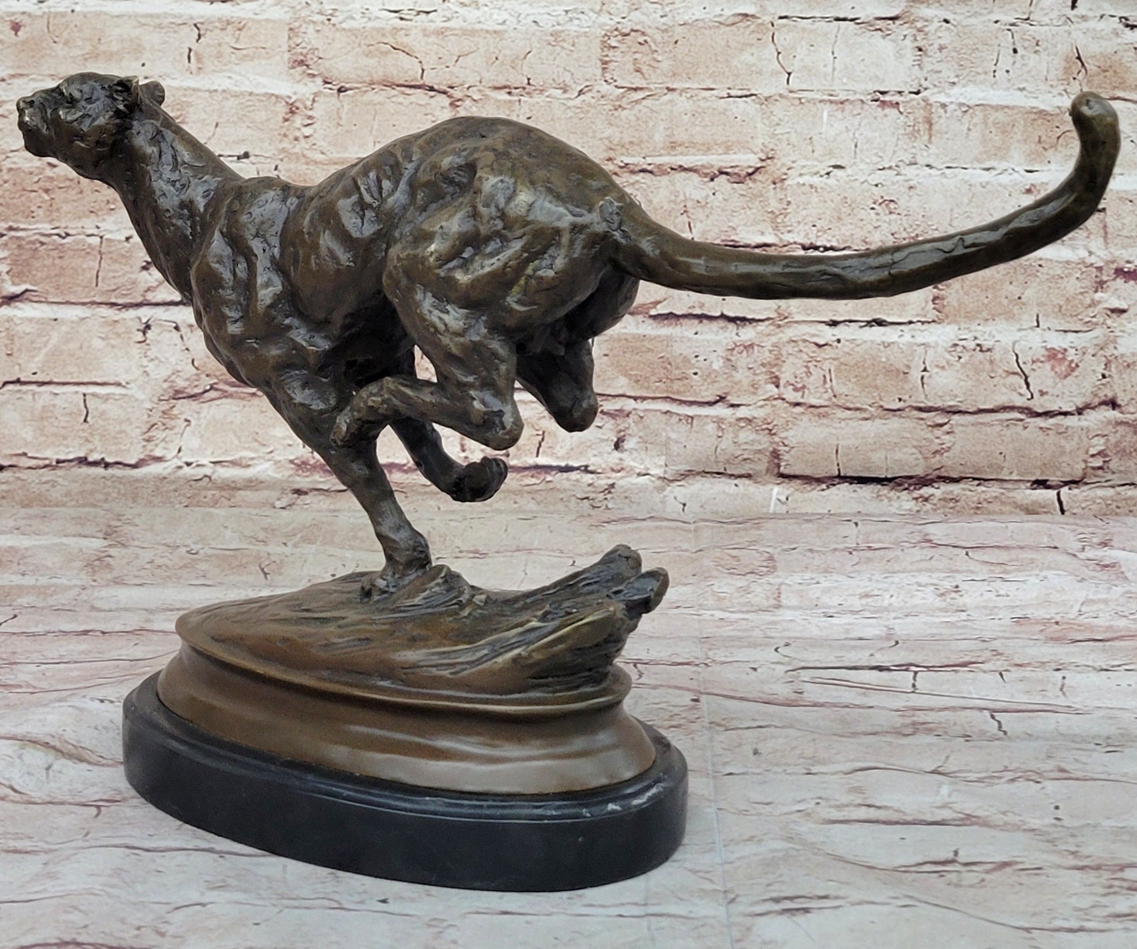 Running Panther Puma Mountain Lion Bronze Sculpture
