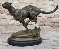 Running Panther Puma Mountain Lion Bronze Sculpture