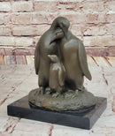 Bronze Penguin Family Sculpture on Marble Base
