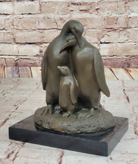 Bronze Penguin Family Sculpture on Marble Base