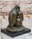 Bronze Penguin Family Sculpture on Marble Base