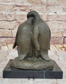 Bronze Penguin Family Sculpture on Marble Base