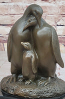 Bronze Penguin Family Sculpture on Marble Base