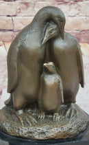 Bronze Penguin Family Sculpture on Marble Base