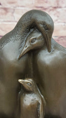 Bronze Penguin Family Sculpture on Marble Base