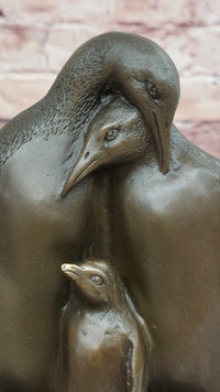 Bronze Penguin Family Sculpture on Marble Base