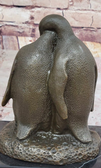 Bronze Penguin Family Sculpture on Marble Base