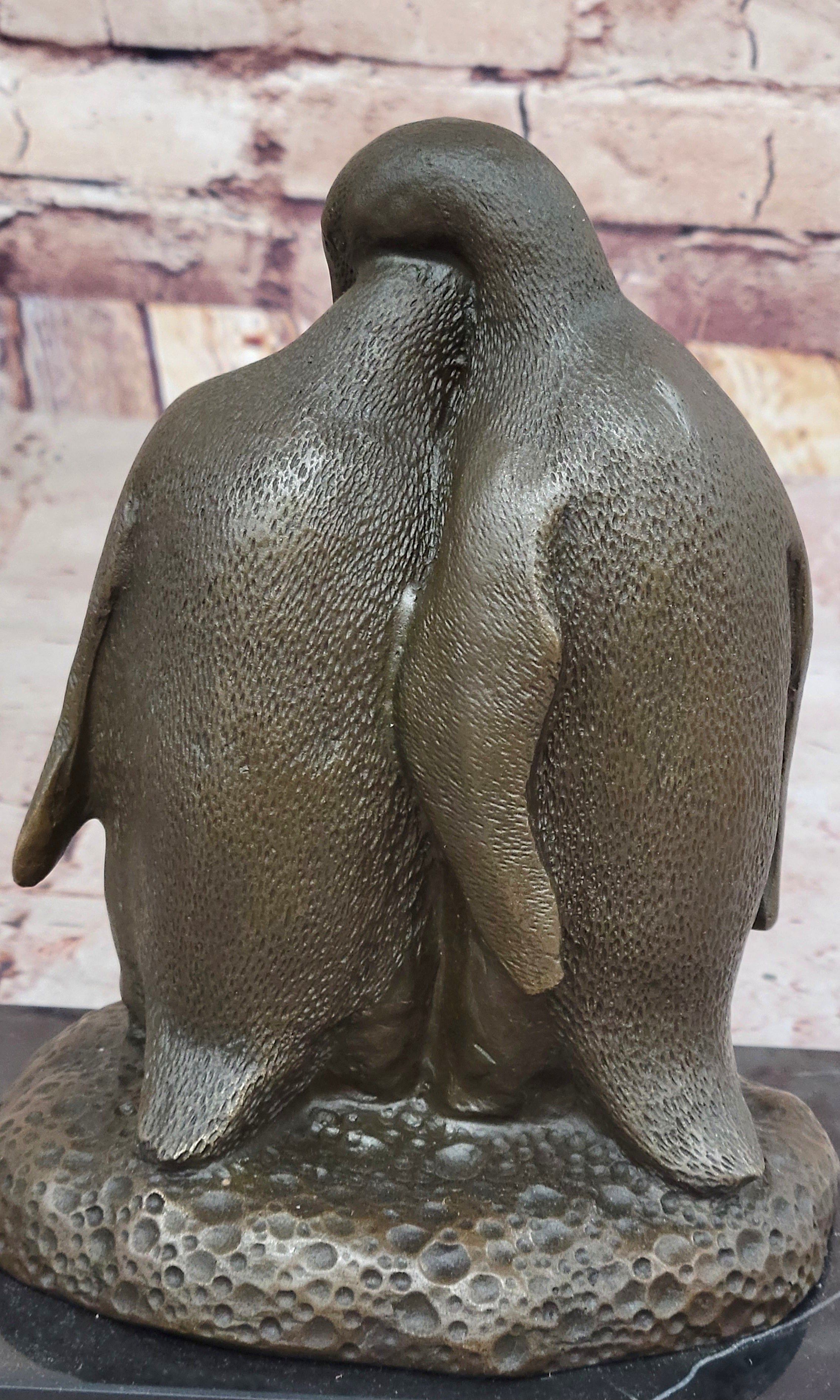 Bronze Penguin Family Sculpture on Marble Base