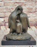 Bronze Penguin Family Sculpture on Marble Base