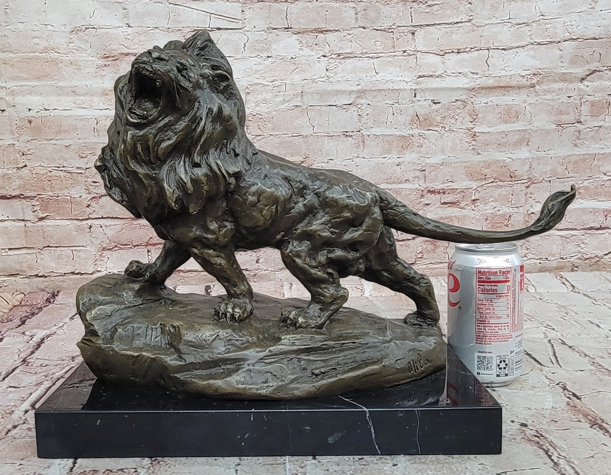 Signed Original Milo Bronze Sculpture King of Jungle Roaring Lion Hand Made