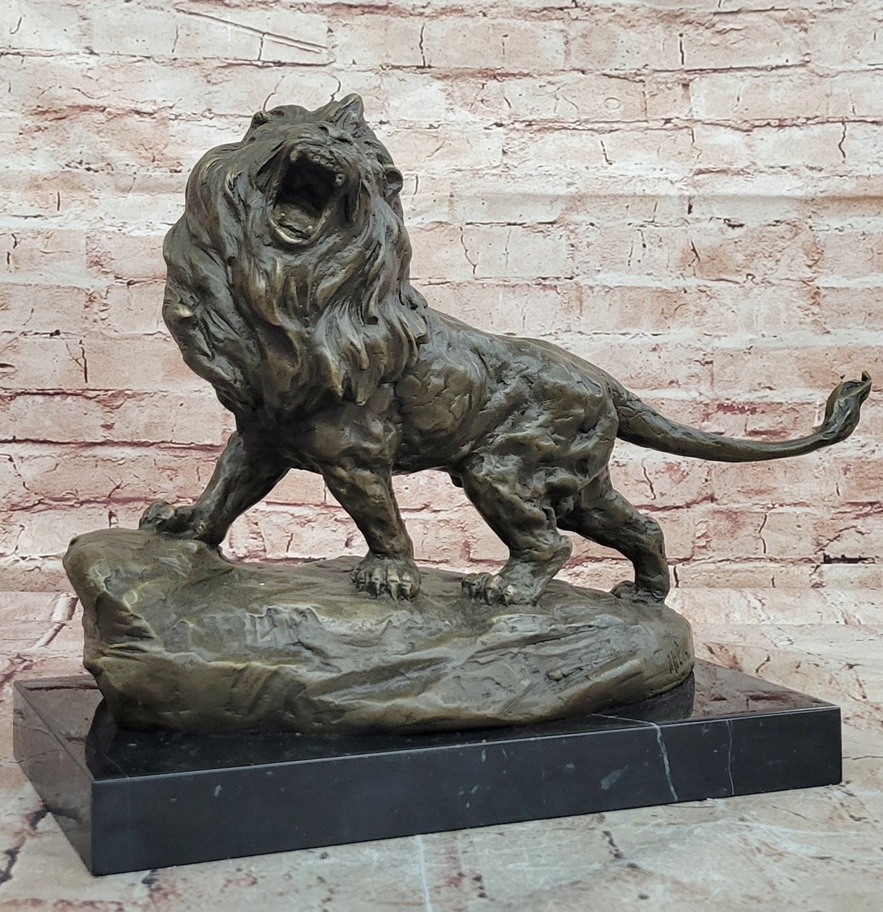 Signed Original Milo Bronze Sculpture King of Jungle Roaring Lion Hand Made
