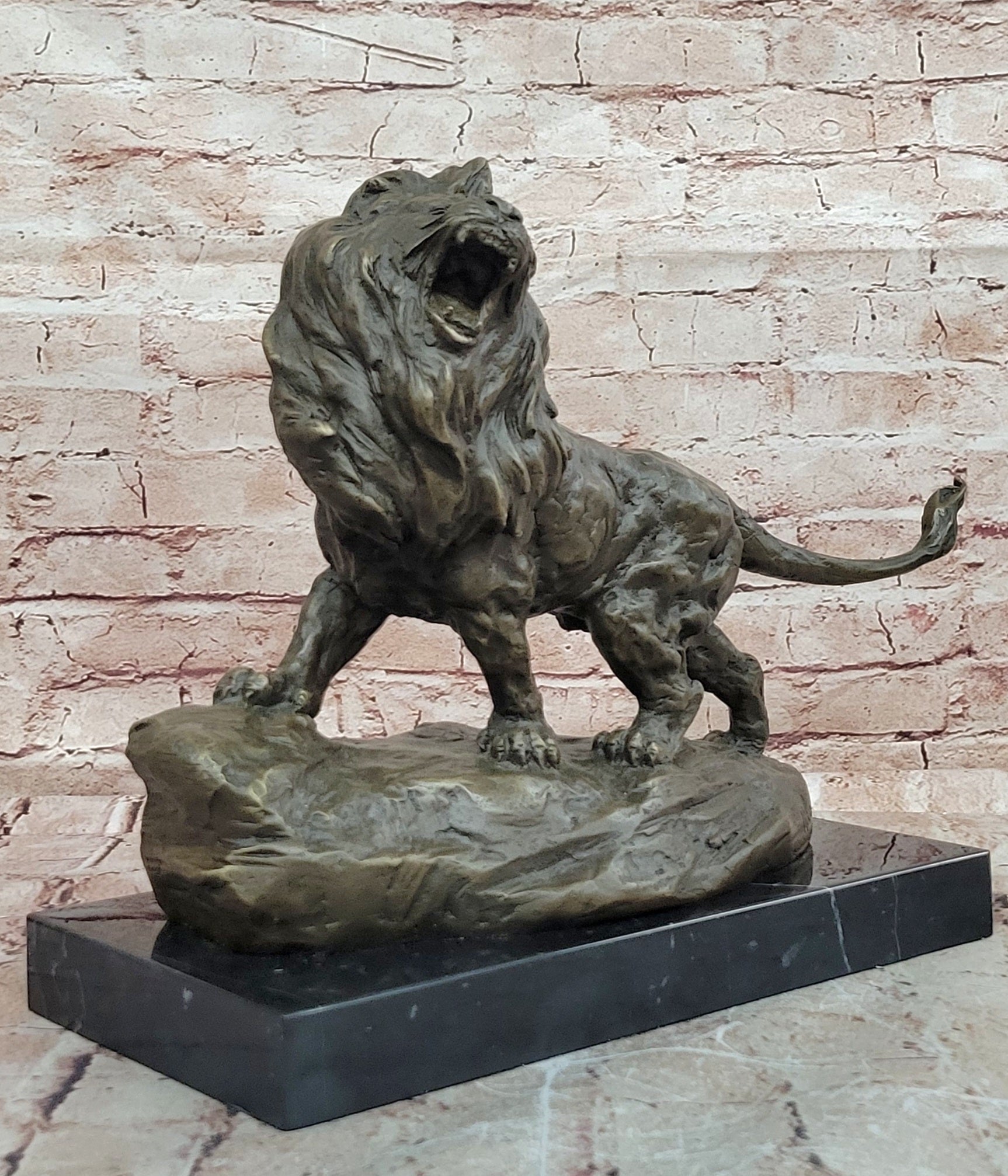 Signed Original Milo Bronze Sculpture King of Jungle Roaring Lion Hand Made