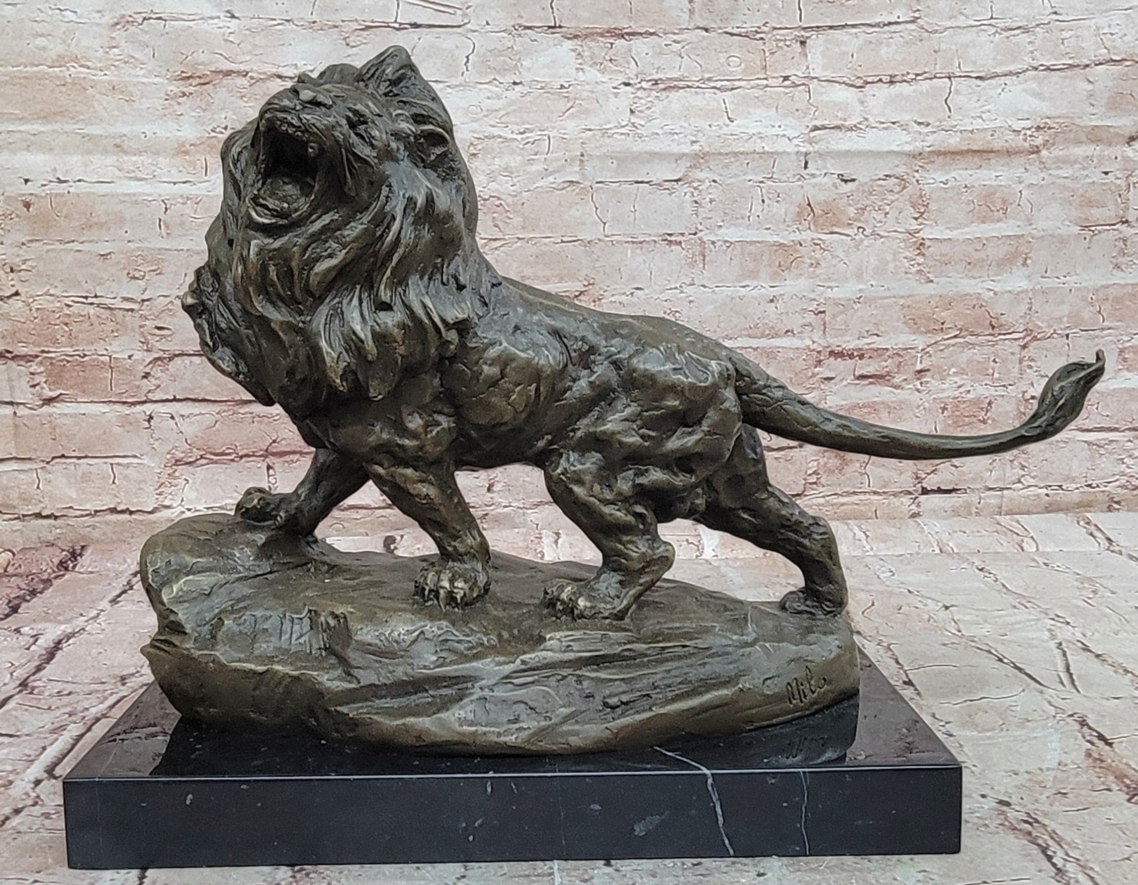 Signed Original Milo Bronze Sculpture King of Jungle Roaring Lion Hand Made