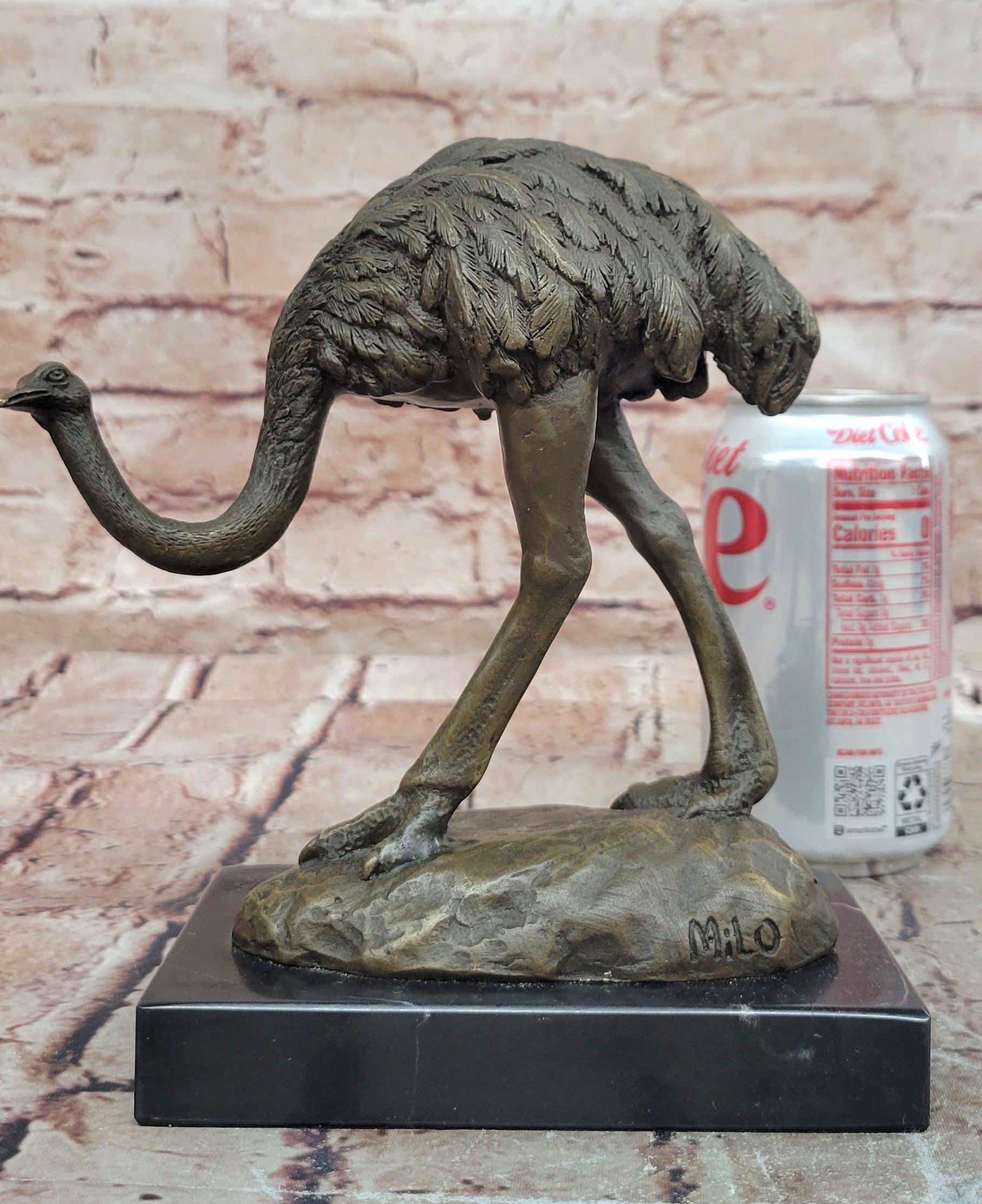 Signed Original Miguel Lopez (Milo) Ostrich Wildlife Bird Sculpture Statue