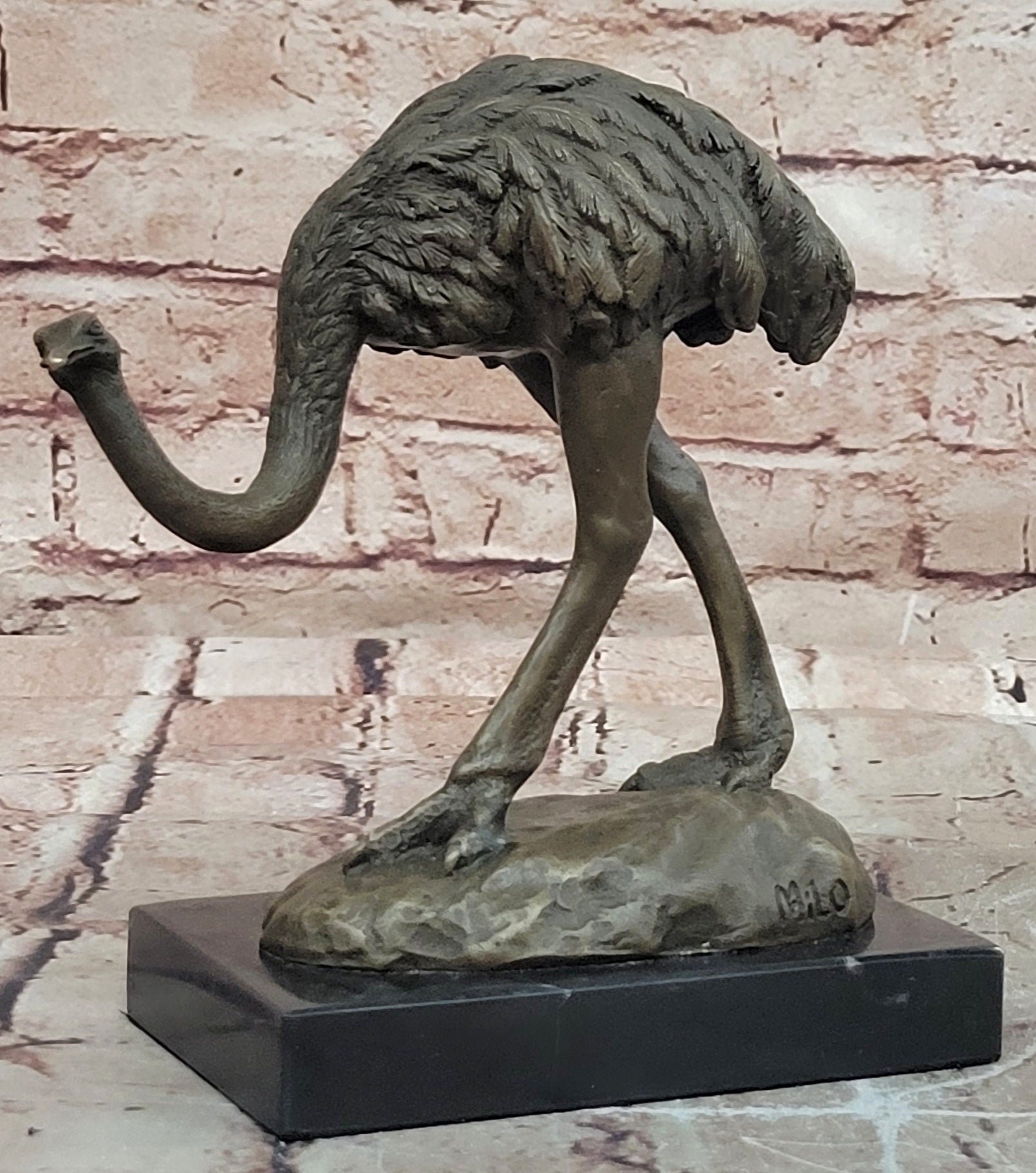 Signed Original Miguel Lopez (Milo) Ostrich Wildlife Bird Sculpture Statue