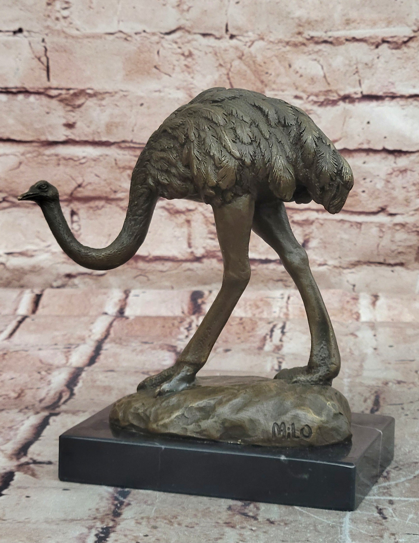 Signed Original Miguel Lopez (Milo) Ostrich Wildlife Bird Sculpture Statue