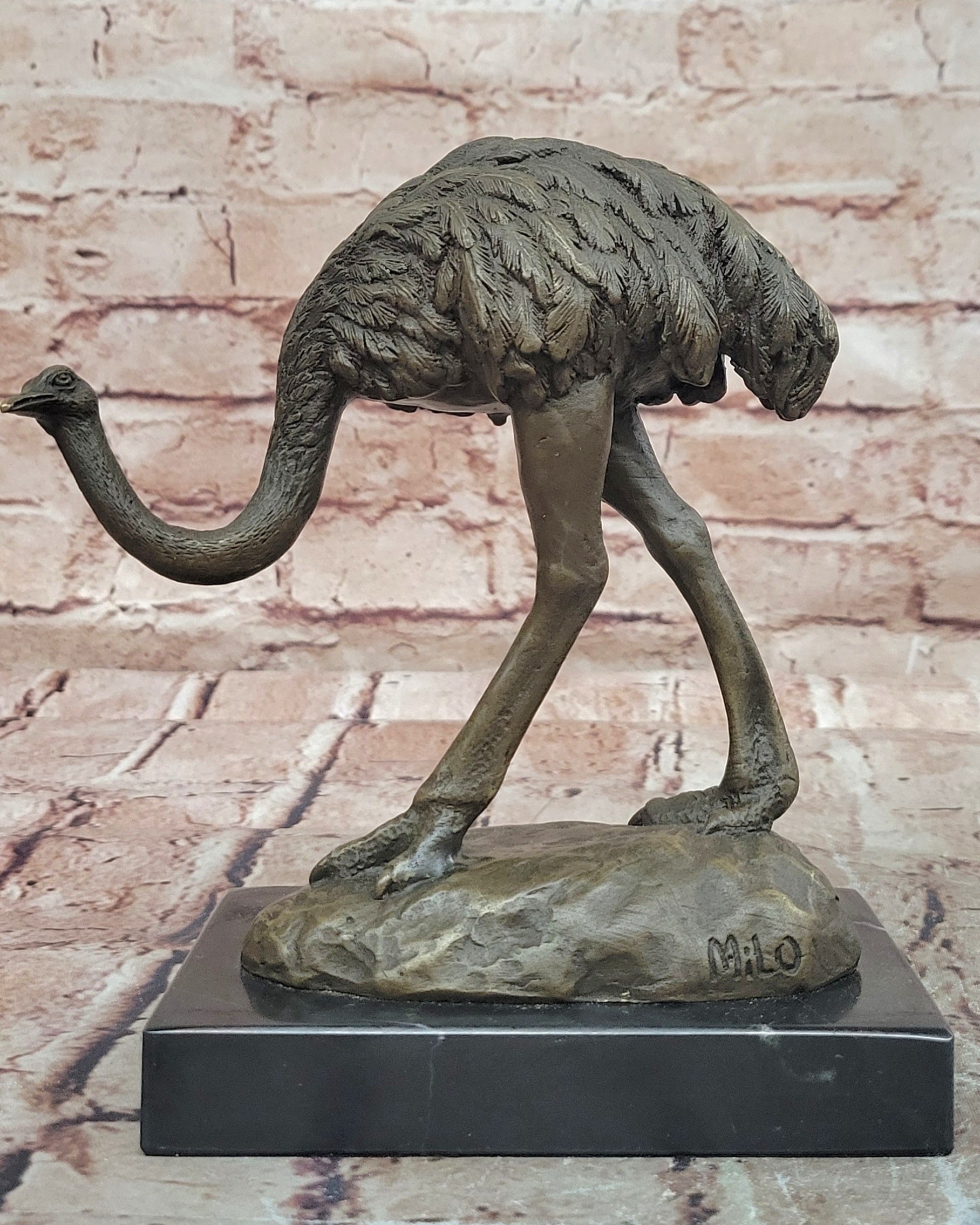 Signed Original Miguel Lopez (Milo) Ostrich Wildlife Bird Sculpture Statue