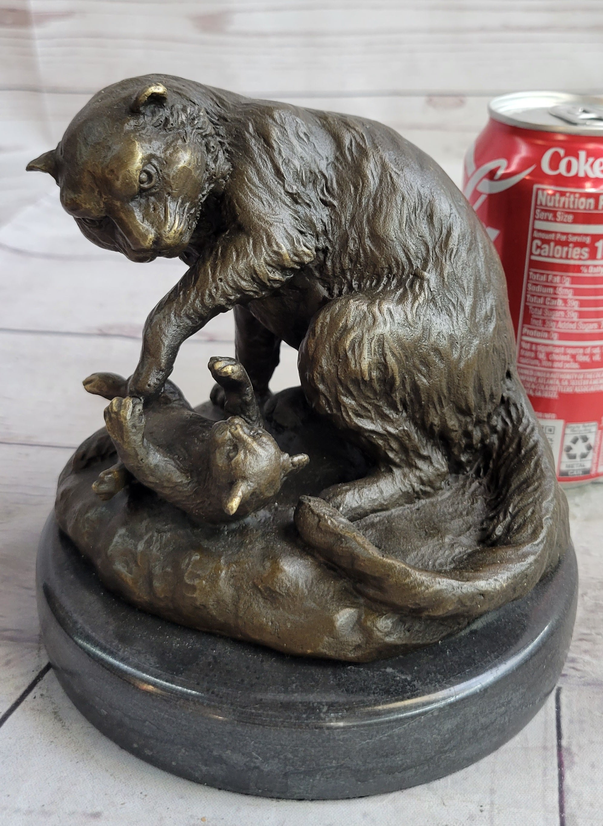 Playful Cat & Kitten - Signed Bronze Sculpture by Milo