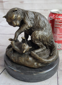 Playful Cat & Kitten - Signed Bronze Sculpture by Milo