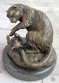 Playful Cat & Kitten - Signed Bronze Sculpture by Milo
