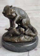 Playful Cat & Kitten - Signed Bronze Sculpture by Milo