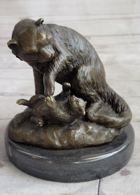 Playful Cat & Kitten - Signed Bronze Sculpture by Milo