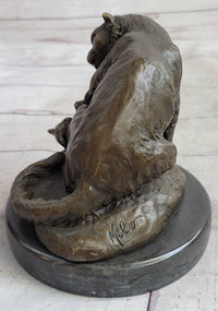 Playful Cat & Kitten - Signed Bronze Sculpture by Milo