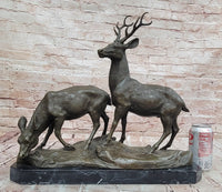 Couple Male and Female Deer Stag Bronze Sculpture Animal Figurine Figure