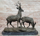 Couple Male and Female Deer Stag Bronze Sculpture Animal Figurine Figure