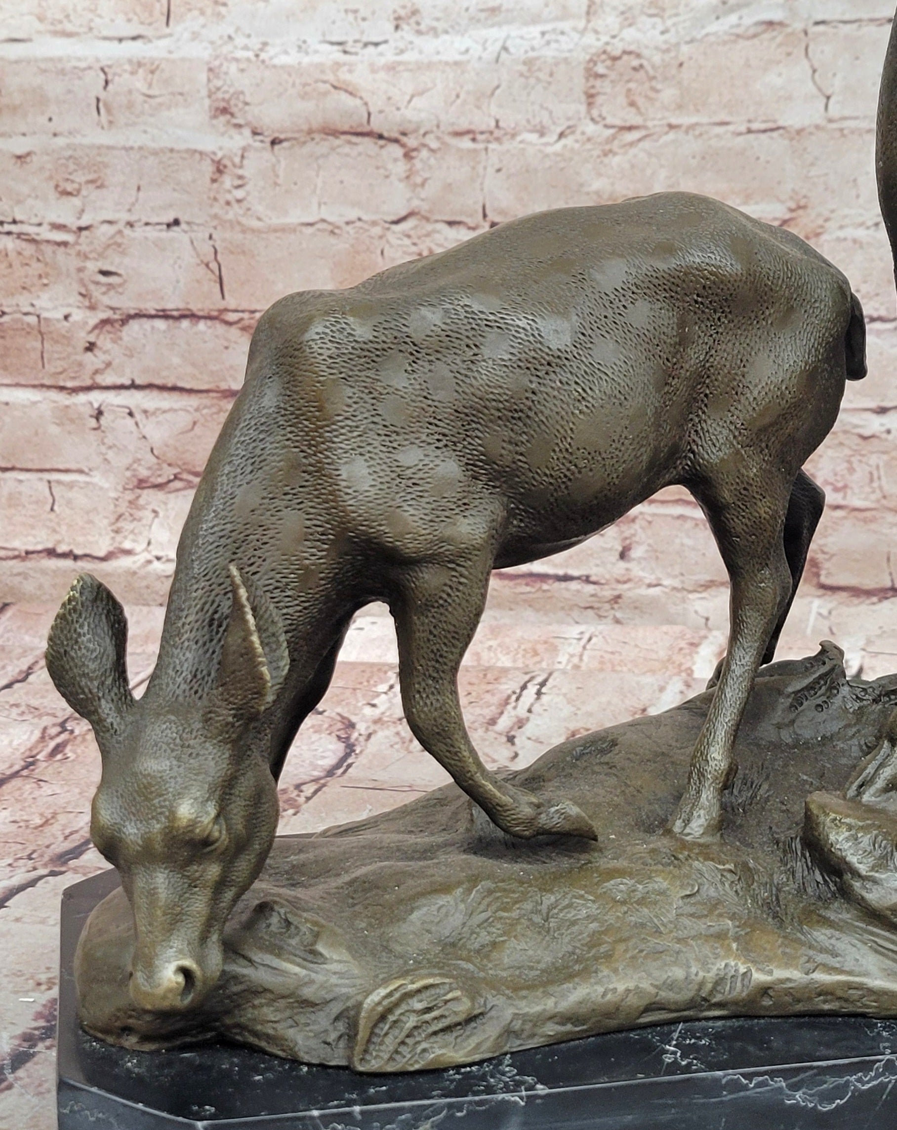 Couple Male and Female Deer Stag Bronze Sculpture Animal Figurine Figure