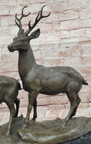 Couple Male and Female Deer Stag Bronze Sculpture Animal Figurine Figure