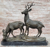 Couple Male and Female Deer Stag Bronze Sculpture Animal Figurine Figure