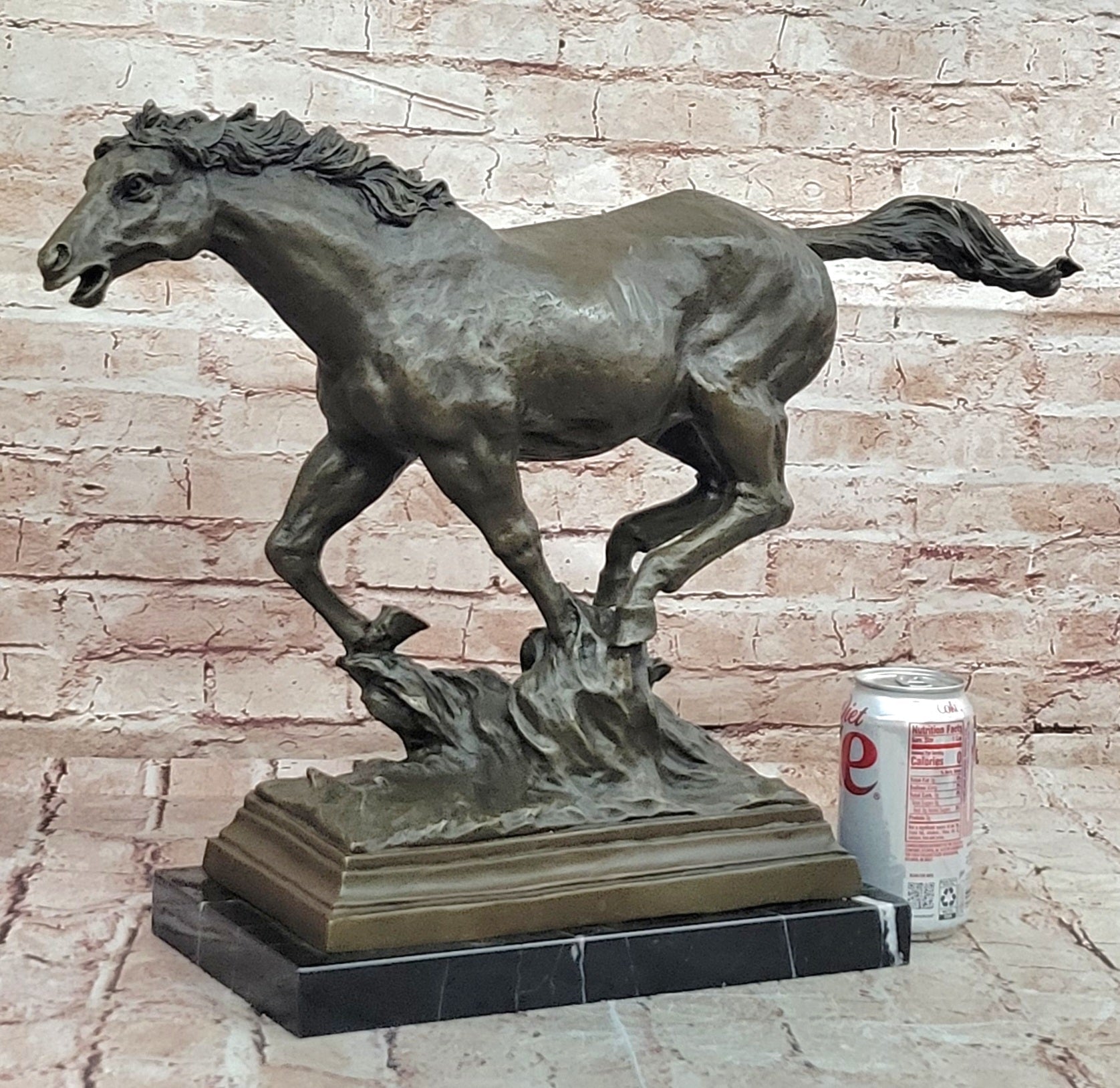 WILD RACING STALLION LARGE HEAVY BRONZE RUNNING HORSE STATUE, SIGNED: MILO
