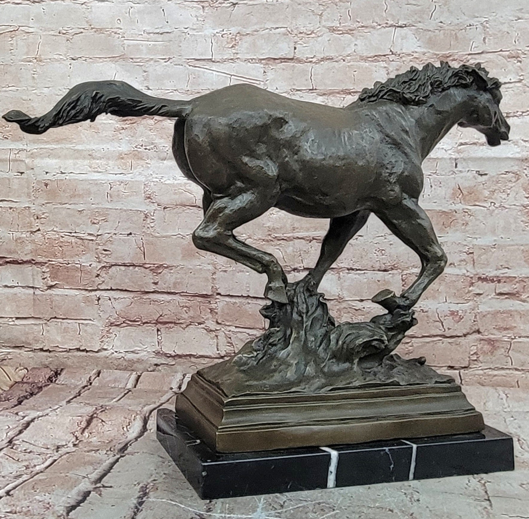 WILD RACING STALLION LARGE HEAVY BRONZE RUNNING HORSE STATUE, SIGNED: MILO