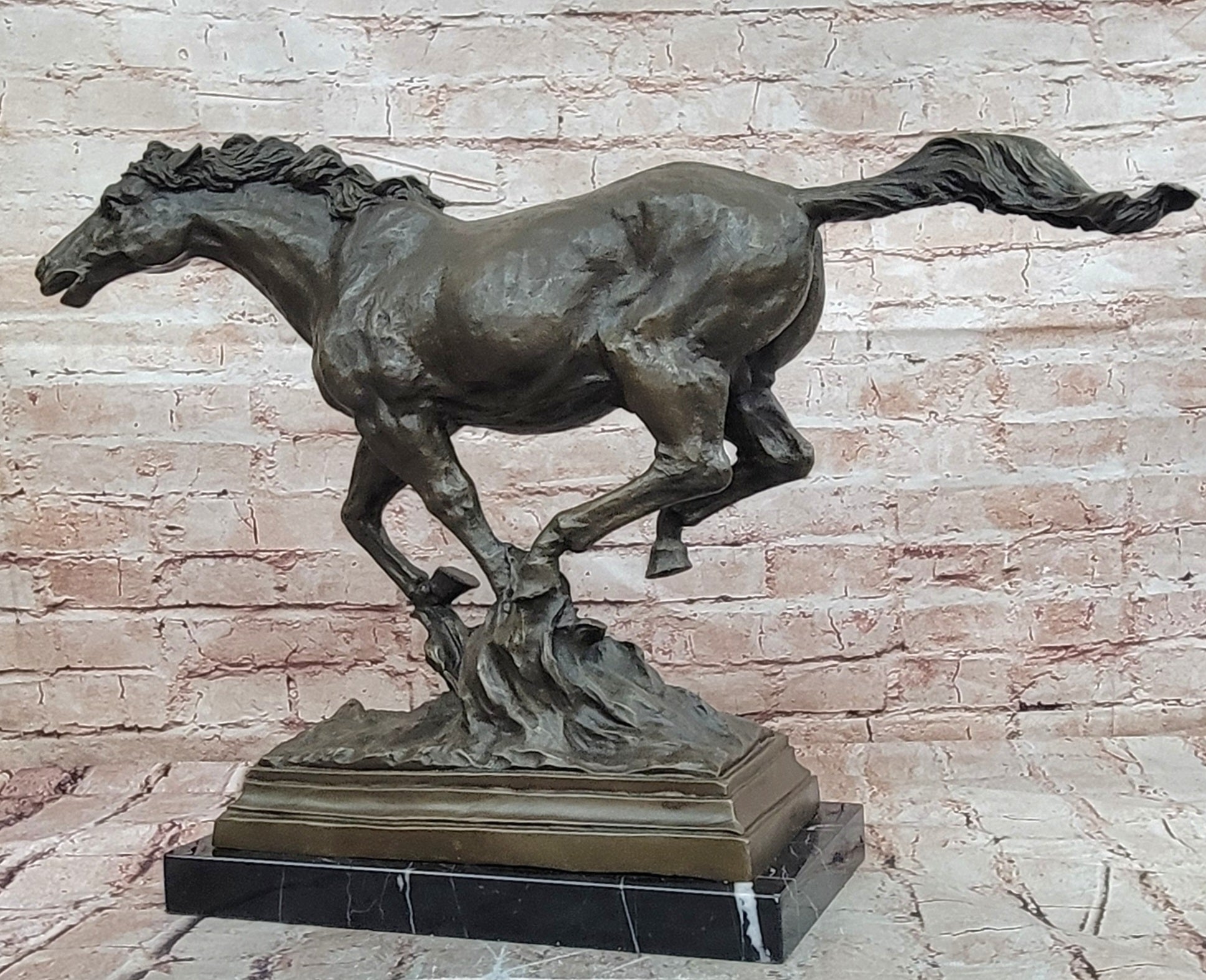 WILD RACING STALLION LARGE HEAVY BRONZE RUNNING HORSE STATUE, SIGNED: MILO