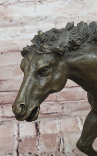 WILD RACING STALLION LARGE HEAVY BRONZE RUNNING HORSE STATUE, SIGNED: MILO