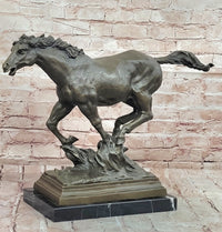 WILD RACING STALLION LARGE HEAVY BRONZE RUNNING HORSE STATUE, SIGNED: MILO