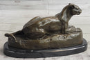 Hot Cast Bronze Cougar Puma Mountain Lion Resting Sculpture