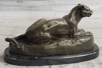 Hot Cast Bronze Cougar Puma Mountain Lion Resting Sculpture