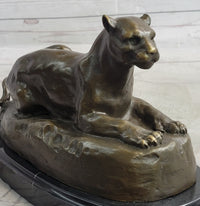 Hot Cast Bronze Cougar Puma Mountain Lion Resting Sculpture