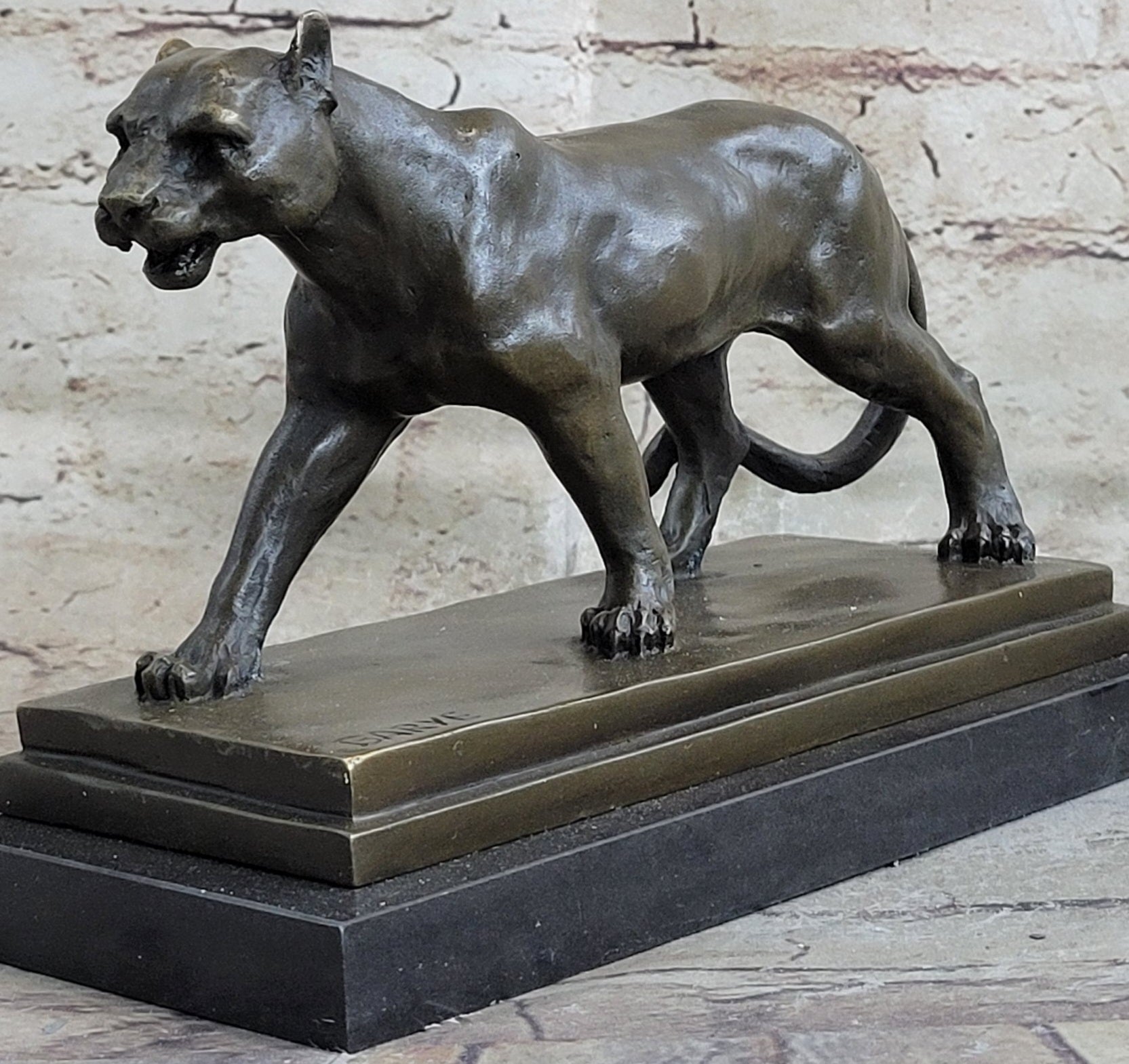 Cougar Mountain Lioness Bronze Sculpture Marble Base 6" x 10"