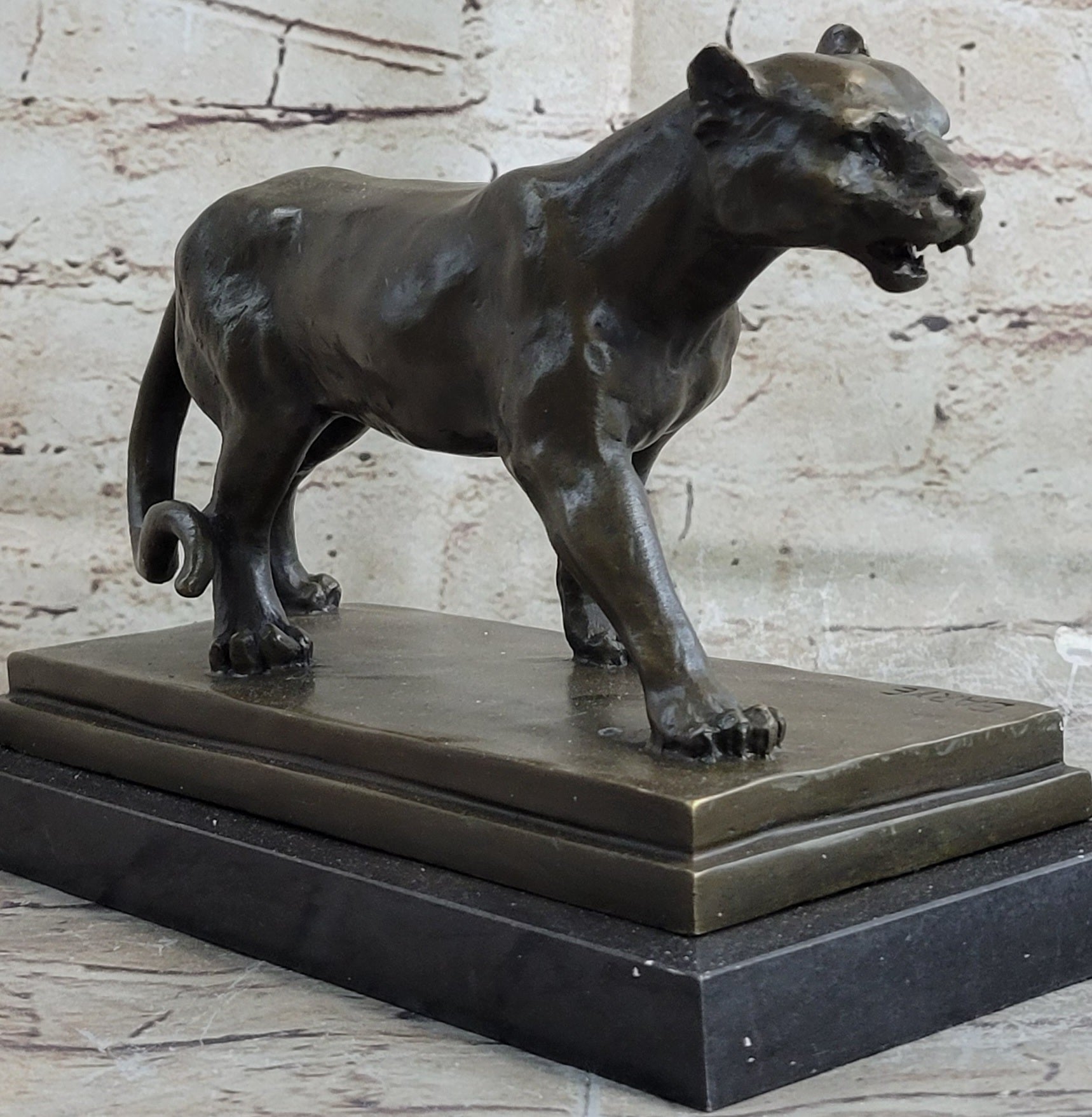 Cougar Mountain Lioness Bronze Sculpture Marble Base 6" x 10"