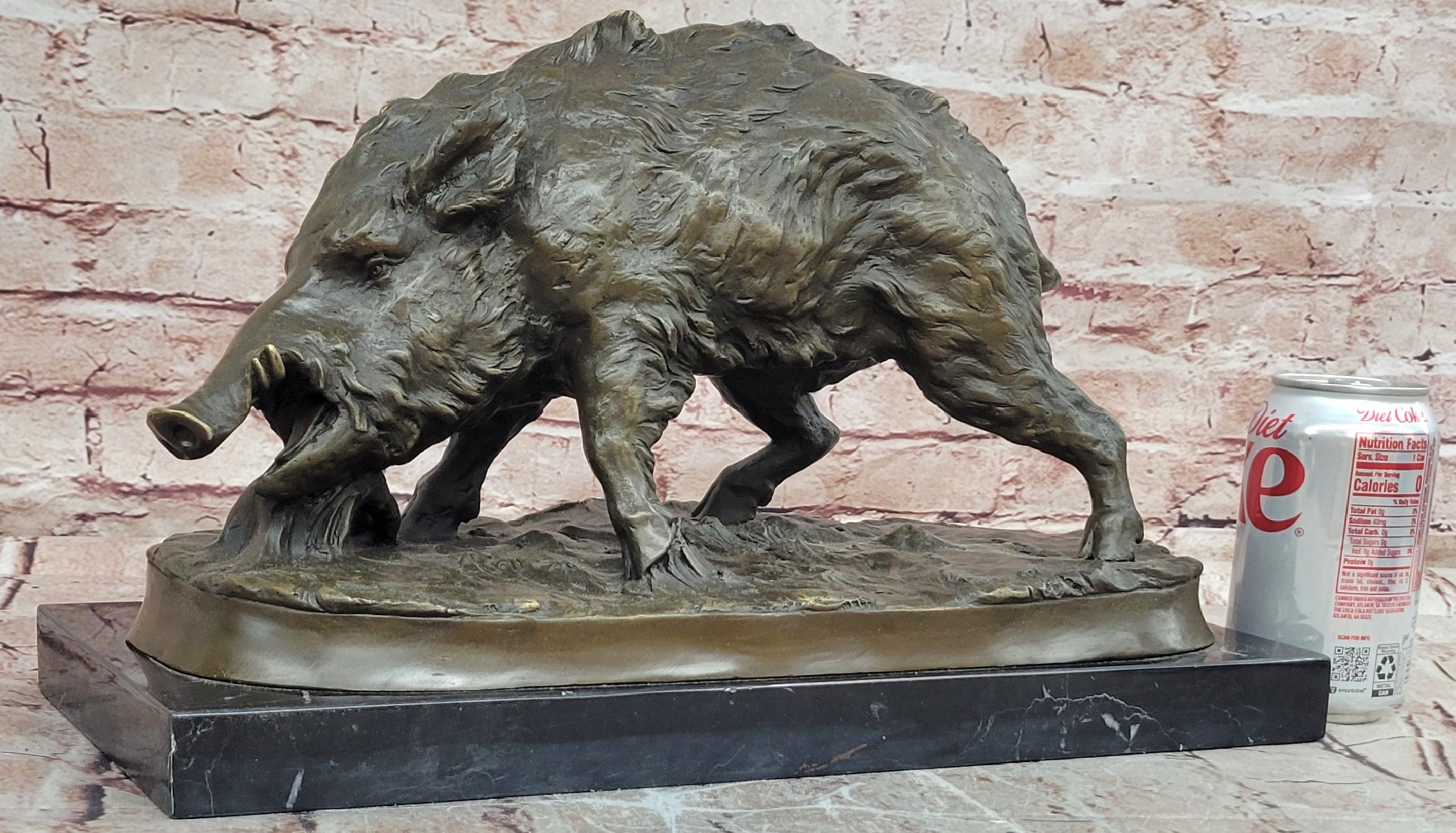 Massive Wild Boar Hog Pig Bronze Sculpture Art Deco Marble Base Hot Cast Statue